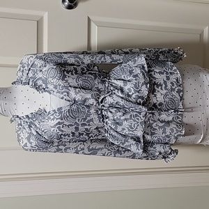 Gap sheer gray and white long sleeve ruffled top